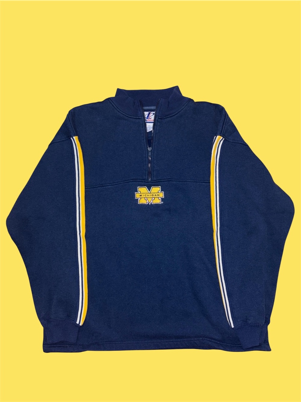 Logo Athletic Navy & Yellow Quarter-Zip Pullover